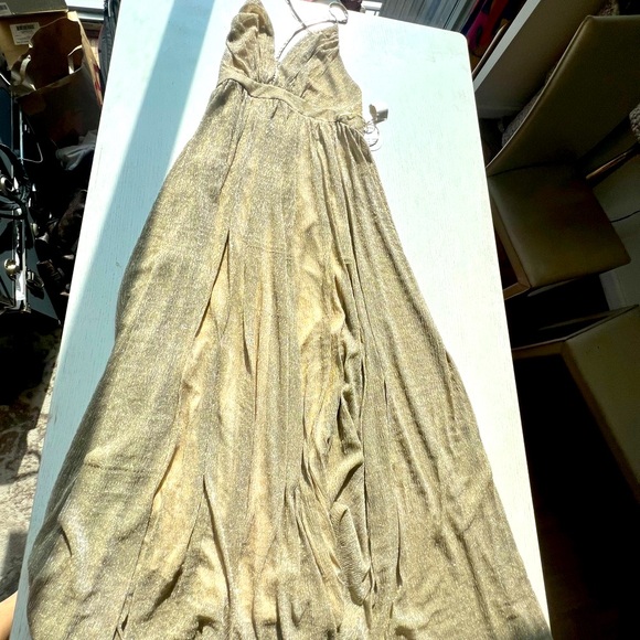 Gold Shimmery Goddess Gown. Wedding Guest, Prom, Galas: Luxxel  Evening Dress - Picture 1 of 16